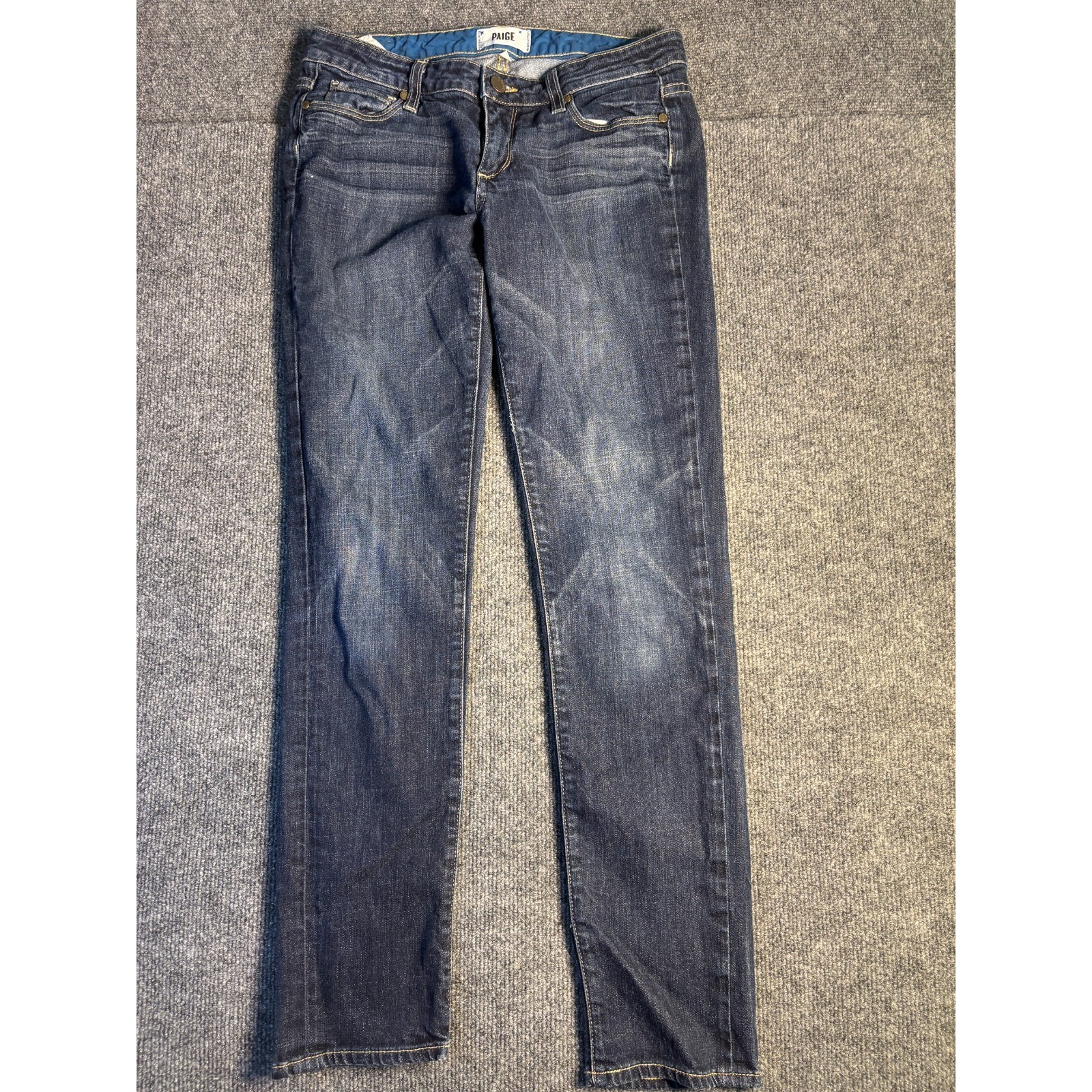 Paige Skinny Jeans Womens 27 Blue Denim Whiskered Low Rise Dark Wash Rn 27002